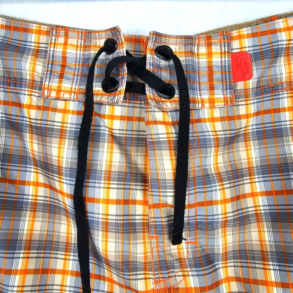 The North‎ Face Board Shorts Orange Gray White Plaid Unlined Men's Size 32